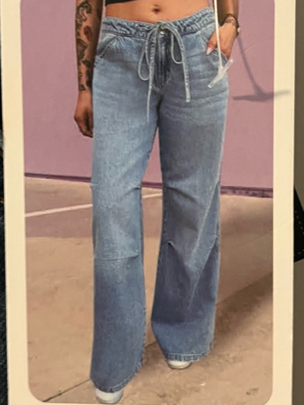 REWASH Blue Low Pro Wide Leg Drawstring Waist Dbl Knee Denim Jeans 9 NWT